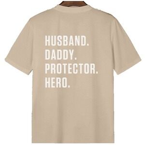 Men M Tee Husband Daddy Protector Hero T-Shirt Gift Fathers Day Dad Grandpa Pops